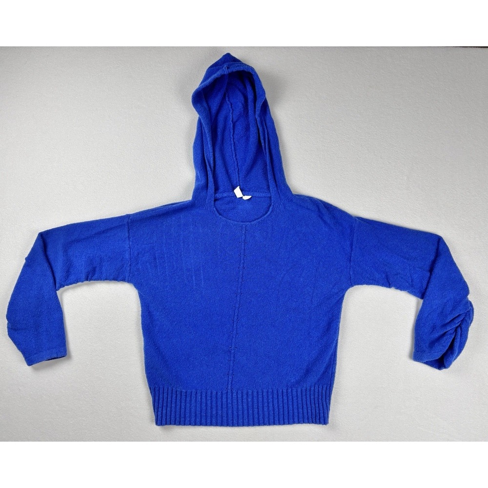 Anthropologie Moth Blue Knit Hooded Sweater Women's Small Ruched‎ Sleeves